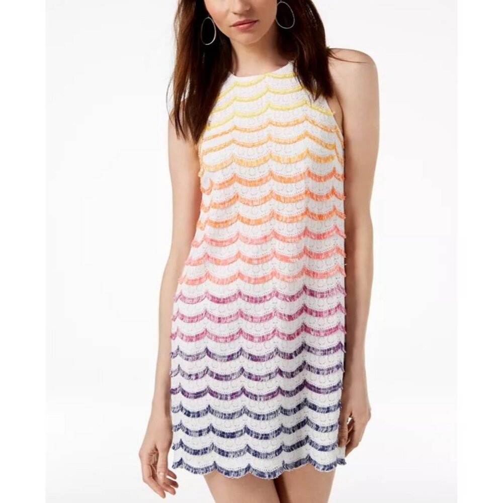 Trina Turk Macee Fringe-Striped Shift Mini Dress size 4